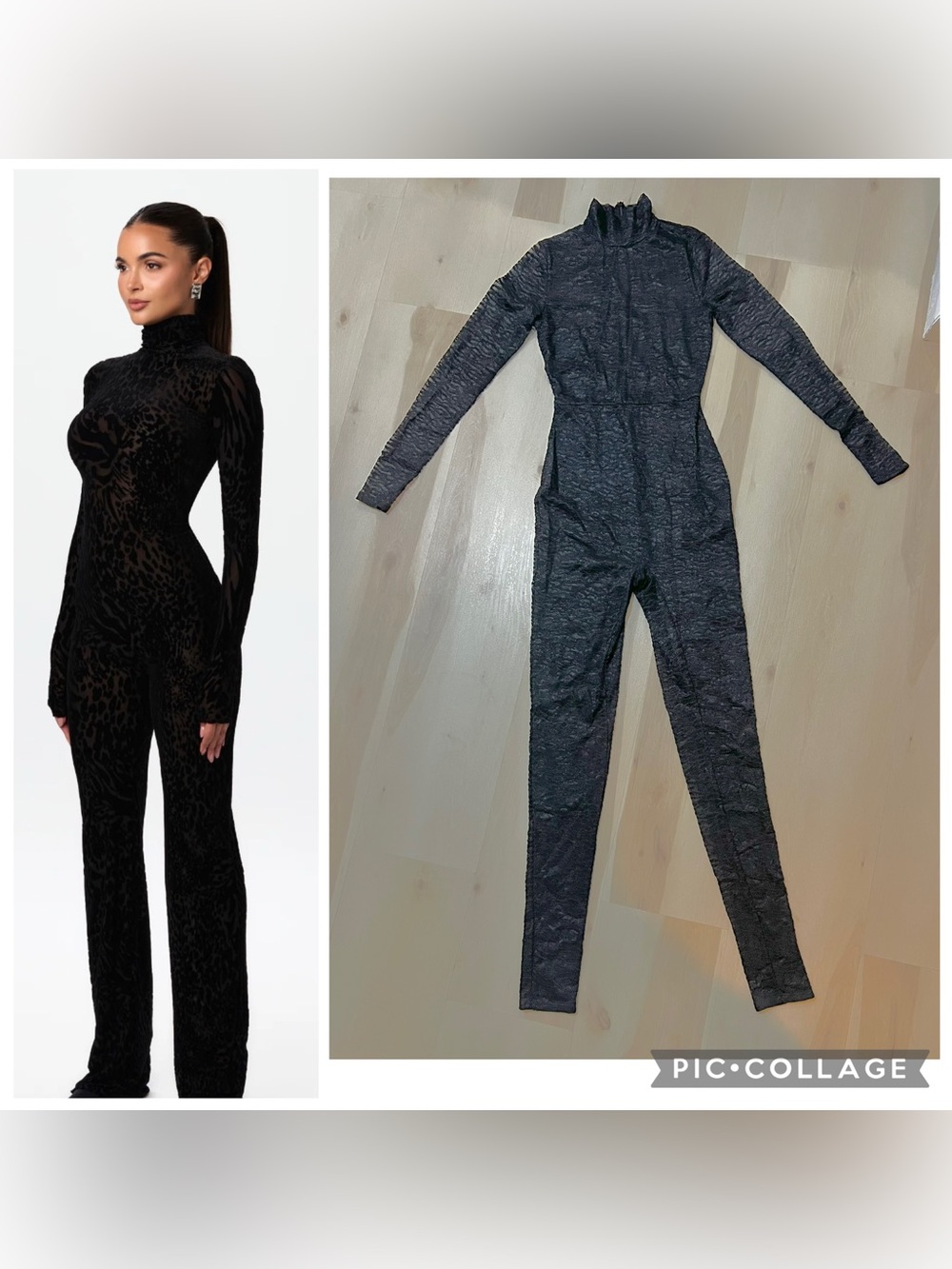 Naked Wardrobe New Women Black Sheer Mesh Printed Jumpsuit